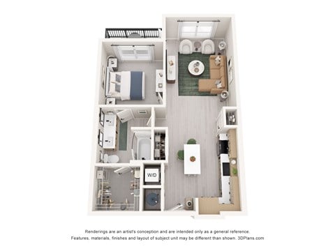 Floor plan for 1 bed, 1 bath, 776 sqft